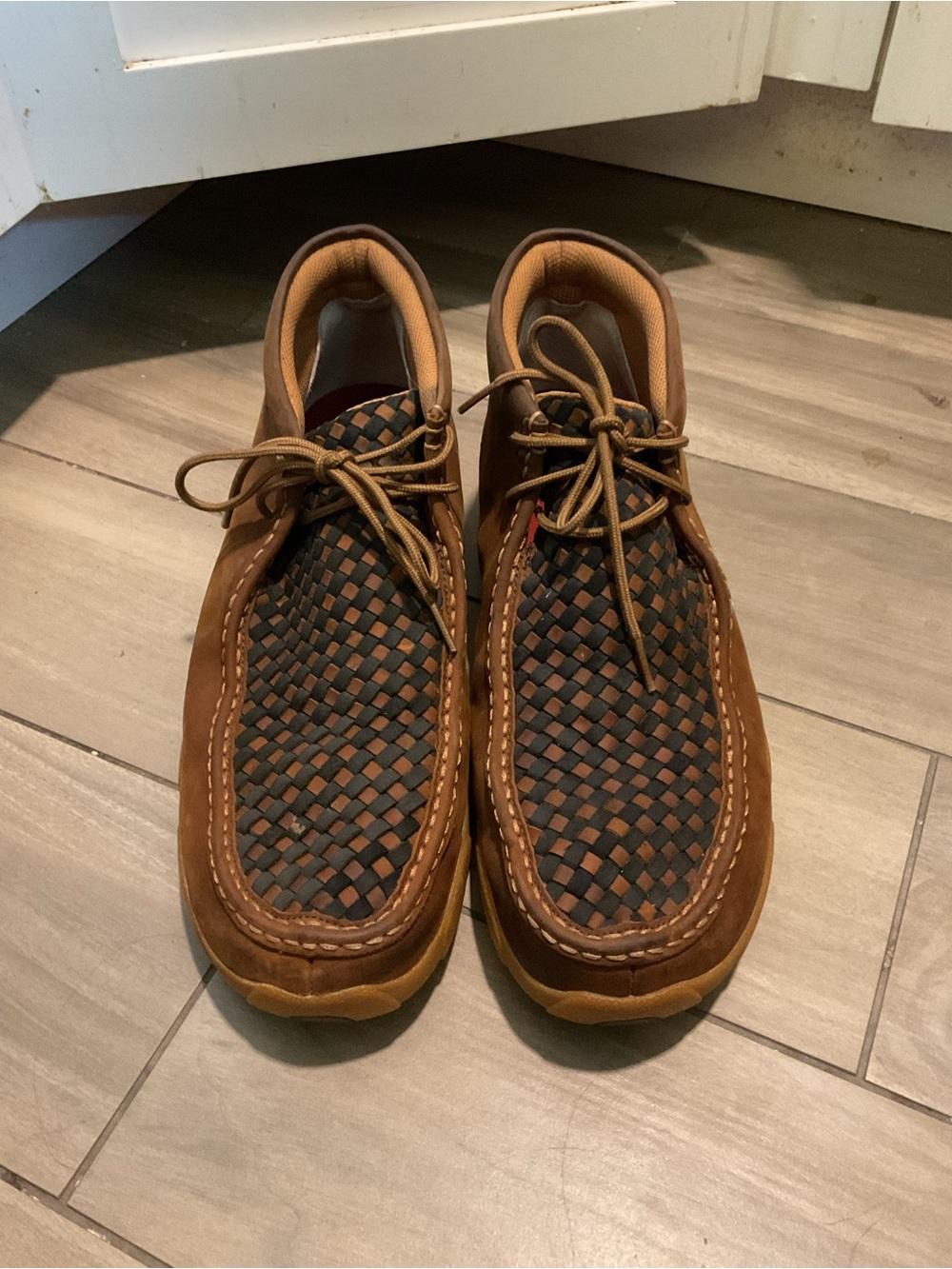 NEW Twisted X Men’s Brown Leather Woven Chukka Ankle Boots Weave Car Shoes sz 13